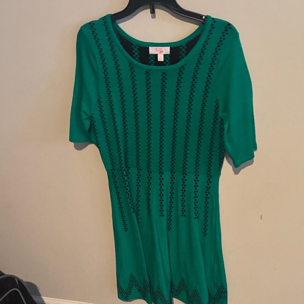 GB girls Green Tunic Dress with Black Stitch Detail